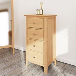 Normandie 4 Drawer Narrow Chest of Drawers Light Oak