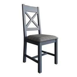 Helston Upholstered Cross Back Chair Blue (Pair)