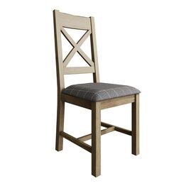 Helston Upholstered Cross Back Chair Smoked Oak (Pair)