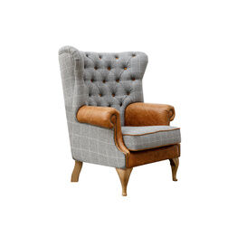 Upholstered Grey Check Wing Chair Grey