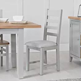 Elberry Ladder Back Chair Fabric Seat Grey Pair