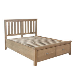 Helston 4'6 Bed with wooden headboard and drawer footboard